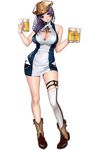  alcohol asymmetrical_legwear bare_shoulders beer beer_mug blush boots breasts character_request cleavage cleavage_cutout cowboy_boots cup dress full_body gang_of_heaven hat holding holding_cup large_breasts long_hair looking_at_viewer masami_chie official_art parted_lips shiny shiny_skin short_dress skindentation smile solo transparent_background turtleneck white_legwear 