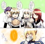  armor bedivere blonde_hair blue_eyes blush child comic dress eyes_closed fate/extra fate/grand_order fate/stay_night fate_(series) gauntlets gawain_(fate/extra) grey_hair lancelot_(fate/grand_order) long_hair open_mouth purple_eyes purple_hair red_hair saber short_hair tristan_(fate/grand_order) 