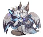  alpha_channel blue_nose blue_pawpads canine chibi digital_media_(artwork) duo eyes_closed feathered_wings feathers hybrid mammal nibinoylin pawpads paws pink_nose simple_background smile transparent_background wings wolf 