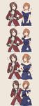  :d ? ^_^ absurdres arm_grab bangs black_gloves blue_dress blush braid breasts brown_hair cleavage closed_eyes coat collarbone comic dress duoyuanjun embarrassed evening_gown facepalm flower flush french_braid girls_frontline gloves green_eyes grin hair_between_eyes hair_bun hair_flower hair_ornament hairband hand_on_own_face heart highres lee-enfield_(girls_frontline) locked_arms long_sleeves m1903_springfield_(girls_frontline) multiple_girls official_art open_mouth pants parted_bangs red_coat role_reversal short_hair smile strapless strapless_dress upper_body white_gloves white_pants yuri 