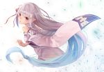  blush braids dress emilia_(re:zero) grey_hair long_hair violet_eyes 