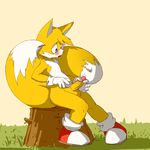  anthro blush canine clothing cum footwear fox fur giga_(artist) gloves male mammal mastubating miles_prower penis shoes simple_background solo sonic_(series) video_games white_fur yellow_fur 