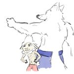  al_(weaver) anthro canine caprine clenched_teeth clothed clothing disney duo fan_character flexing fur male mammal muscular numbro pack_street pants partially_clothed remmy_cormo shaved sheep simple_background size_difference skinny teeth topless white_background white_fur wolf wool zootopia 