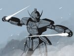  absurdres beam_saber commentary dual_wielding english_commentary feet_out_of_frame grey_background greyscale_with_colored_background gundam highres holding holding_sword holding_weapon looking_at_viewer mecha mecha_focus mobile_suit no_humans nsclark98 outstretched_arms robot science_fiction smoke solo spread_arms standing sword turn_a_gundam turn_a_gundam_(mobile_suit) weapon 