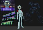 absurd_res black_background english_text flying grey_body grey_skin hi_res humanoid machine robot robozou robozou_doll_play screencap simple_background standing text thegrossmind yellow_eyes