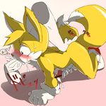  anal anthro blush canine clothing cum fingering footwear fox fur giga_(artist) gloves human japanese_text male mammal mastubating miles_prower oral penis shoes simple_background sonic_(series) sweat text video_games white_fur yellow_fur 