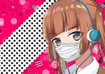  arisugawa_nino brown_hair commentary_request eyebrows_visible_through_hair face_mask fukumenkei_noise grey_eyes mask minatoasu polka_dot polka_dot_background school_uniform solo surgical_mask 