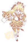  animal_ears commentary_request giraffe_ears giraffe_horns giraffe_print giraffe_tail kemono_friends mitsumoto_jouji multicolored multicolored_clothes multicolored_legwear pointing_finger print_scarf print_skirt reticulated_giraffe_(kemono_friends) scarf skirt tail 
