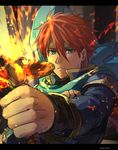  armor bad_id bad_twitter_id blue_eyes cape durandal_(fire_emblem) eliwood_(fire_emblem) fire fire_emblem fire_emblem:_rekka_no_ken fire_emblem_heroes highres kometubu0712 looking_at_viewer male_focus red_hair solo sword weapon 