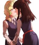  bad_id bad_pixiv_id blonde_hair blue_eyes brown_hair diana_cavendish from_behind happy_tears henpei_saboten highres holding_hands kagari_atsuko little_witch_academia long_hair luna_nova_school_uniform multiple_girls profile school_uniform tears yuri 