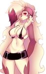  anthro big_breasts breasts canine claws clothed clothing digital_media_(artwork) female fur hair looking_at_viewer lycanroc mammal midnight_lycanroc nintendo pok&eacute;mon raikissu red_fur simple_background solo video_games white_fur wolf 