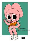  2017 anais_watterson anthro boots cartoon_network clothed clothing digital_media_(artwork) female footwear fur hand_sign lagomorph looking_at_viewer mammal navel panties patreon pink_fur pose rabbit raised_dress simple_background solo ssb standing teasing the_amazing_world_of_gumball tongue tongue_out underwear young 