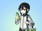  adrian_ferrer bottle commentary cooler gradient gradient_background hayasui_(kantai_collection) jacket kantai_collection open_mouth sidelocks smile solo track_jacket upper_body water_bottle 