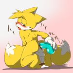  anal anthro blush canine clothing cum fox fur giga_(artist) gloves japanese_text male mammal mastubating miles_prower penis sex_toy simple_background solo sonic_(series) text video_games white_fur yellow_fur 