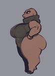  anthro barefoot big_breasts big_butt breasts butt clothed clothing female golem_(pok&eacute;mon) grey_background huge_thighs liveforthefunk nintendo pok&eacute;mon red_eyes side_view simple_background slightly_chubby solo standing thick_thighs video_games 