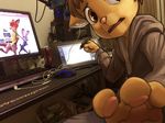  2017 alec8ter anthro artist cassidy_(alec8ter) cat clothed clothing computer computer_mouse creating_art cute_fangs disney edit feline holding_object hoodie inner_ear_fluff judy_hopps keyboard looking_at_viewer male mammal microphone monitor nick_wilde photo_manipulation reaching_towards_viewer solo stylus tablet zootopia 