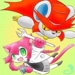  1boy 1girl artist_request cat cat_busters character_request furry green_eyes long_hair mouse pink_hair 