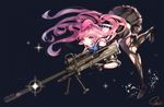  1girl anti-materiel_rifle aqua_eyes black_gloves black_legwear black_shoes black_skirt blue_background expressionless full_body girls_frontline gloves gun hat leaning_forward long_hair multicolored multicolored_eyes ntw-20 ntw-20_(girls_frontline) pantyhose pink_eyes pink_hair pink_hat rifle sailor_collar shoes skirt sniper_rifle snow_is solo torn_clothes torn_pantyhose weapon 