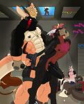 absurd_res after_anal anthro athletic big_dom_small_sub blush bodily_fluids bound bovid bovine butt canid canine canis caprine carrying_another carrying_partner clothed clothing condom cum cum_on_butt damaged_clothing dinosaur dominant dragon electronics exhibitionism faceless_character footwear forced forced_exposure forced_partners genital_fluids genitals goat group gun half-erect hand_behind_back hand_covering_face hands_tied hi_res holding_object hostage imminent_rape imminent_sex isaaac_owo jewelry kangaroo macropod male male/male mammal marsupial mask military muscular mythological_creature mythological_scalie mythology necklace nipple_piercing nipples penis piercing prehistoric_species pubes ranged_weapon reptile restrained_arms saved scalie sexual_barrier_device shirt_up size_difference socks soldier standing submissive submissive_male sun sweat theropod tyrannosaurid tyrannosauroid tyrannosaurus tyrannosaurus_rex walkie-talkie warrior weapon wolf xolun_kordelvaly_van_del