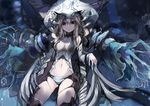  absurdres breasts cleavage detached_sleeves haik highres jellyfish long_hair looking_at_viewer medium_breasts navel original personification red_eyes silver_hair solo thighhighs 
