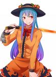  blue_hair gradient_hair hinanawi_tenshi kuroi_no long_hair multicolored_hair over_shoulder red_eyes solo sword sword_of_hisou sword_over_shoulder tongue tongue_out touhou weapon weapon_over_shoulder 