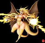  1girl alien blonde_hair breasts cosplay dragon energy genderswap genderswap_(mtf) glowing godzilla_(series) humanization hydra kaijuu king_ghidorah large_breasts leotard monster monster_girl pussy red_eyes revealing_clothes sagging_breasts see-through tail toho_(film_company) wings witchking00 