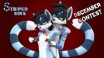 anthro bedroom_eyes black_hair blue_body blue_fur brother_(lore) brother_and_sister_(lore) contest convenient_censorship duo felix_(striped_sins) female fur hair male markings narrowed_eyes orange_eyes purple_eyes ryder_(striped_sins) seductive sibling_(lore) sister_(lore) striped_markings striped_sins striped_tail stripes tail tail_markings ticket willitfit