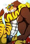  2017 abs anthro bear bearlovestiger13 biceps brown_fur clothing feline fur juuichi_mikazuki male mammal morenatsu muscular muscular_male nipples pecs tiger torahiko_(morenatsu) underwear 