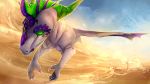  day detailed_background dragon feral green_eyes horn mollish outside scalie sky solo spines western_dragon 