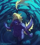  anthro aquatic_dragon armband collar dragon fin ladon_(character) legband lily_pad male markings plant scalie solo tailband tofu93 water webbed_hands 