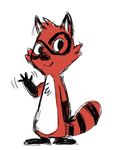  8chan anthro cheek_tuft chest_tuft countershading cute eye_markings featureless_crotch fur gloves_(marking) male mammal markings nate_(8chan) raccoon red_fur socks_(marking) solo standing striped_tail stripes tuft waving young 