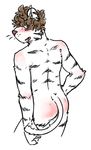  anthro black_fur blush brown_hair butt feline fur hair hotoshuken male mammal open_mouth pink_nose solo standing tiger whiskers white_fur 