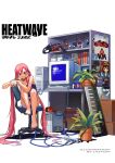  1girl 404 absurdly_long_hair absurdres akira_(manga) bare_shoulders barefoot blue_eyes book book_stack brand_name_imitation cable cameo can chair closed_mouth computer computer_keyboard crt drink_can english_text figure ghost_in_the_shell gundam gundam_sentinel hatsune_miku headphones highres http_status_code instrument kaneda_shoutarou&#039;s_bike kaneda_shoutarou_(akira) keyboard_(instrument) lance_of_longinus_(evangelion) ligton1225 long_hair looking_at_viewer nail_polish neon_genesis_evangelion office_chair original otaku otaku_room pink_hair plant poster_(object) potted_plant red_nails s_gundam simple_background sitting soda_can solo souryuu_asuka_langley suzumiya_haruhi suzumiya_haruhi_no_yuuutsu swivel_chair tachikoma toenail_polish toenails twintails very_long_hair vocaloid white_background 