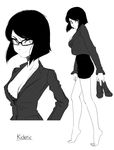  bob_cut bra breasts cleavage glasses greyscale highres kidetic long_sleeves medium_breasts monochrome office_lady original shoes short_hair skirt underwear 