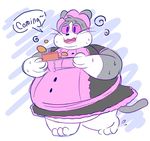  2017 anthro cake cat clothed clothing crossdressing digital_drawing_(artwork) digital_media_(artwork) dress english_text feline food fur grey_fur hypnosis intoxicat2 maid_uniform male mammal mind_control multicolored_fur obese open_mouth overweight overweight_male pink_eyes simple_background solo sweat text toxi two_tone_fur uniform whiskers white_fur 