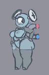  1_eye anthro big_butt blush breasts butt clothing female grey_background legwear liveforthefunk magnemite mostly_nude nintendo nipples pok&eacute;mon simple_background solo stockings thick_thighs video_games 