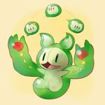  2013 3_fingers :o ambiguous_gender cute green_body green_eyes group happy happycrumble juggling nintendo open_mouth open_smile pok&eacute;mon reuniclus simple_background smile solosis video_games 