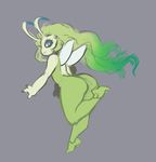  ambiguous_gender anthro blue_eyes butt butt_pose celebi clothed clothing footwear girly green_hair grey_background hair high_heels legendary_pok&eacute;mon liveforthefunk long_hair looking_back nintendo pok&eacute;mon shoes simple_background smile solo video_games wings 
