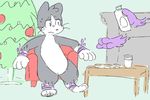  2017 animated anthro belly beverage big_belly bound cat christmas christmas_tree cookie digital_media_(artwork) disembodied_hand drinking duo feline food force_feeding forced fur ghost grey_fur holidays intoxicat2 male mammal milk multicolored_fur obese overweight pink_tongue sitting spirit sweat tongue tongue_out toxi tree two_tone_fur weight_gain whiskers white_fur 