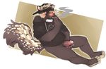  anthro balls bottomless cigarette clothed clothing half-erect hotoshuken humanoid_penis male mammal penis precum simple_background sitting skunk slightly_chubby smoking solo 