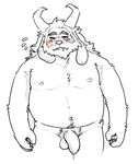  anthro asgore_dreemurr balls blush caprine flaccid goat hotoshuken humanoid_penis long_foreskin male mammal nipples nude obese overweight penis precum simple_background solo standing uncut undertale video_games 