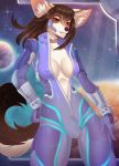  anthro bodysuit breasts bulge canine clothing dickgirl intersex looking_at_viewer lunarii mammal nipple_bulge skinsuit solo standing thigh_gap tight_clothing wide_hips 