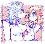  2girls artist_request blonde_hair blue_eyes blue_hair furry multiple_girls school_unform short_hair wolf 