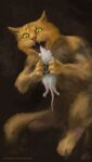 2025 artist_name domestic_cat duo edarneor fangs felid feline felis feral hi_res humor mammal mouse murid murine painting_(artwork) parody rodent saturn_devouring_his_son signature teeth text what