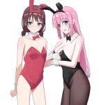  a.l_(dpdldpf) animal_ears black_bow black_bowtie black_pantyhose blue_eyes blush bocchi_the_rock! bow bowtie detached_collar girls_band_cry gotoh_hitori highres iseri_nina leotard nose_blush pantyhose playboy_bunny rabbit_ears rabbit_tail red_bow red_bowtie strapless strapless_leotard tagme tail tearing_up wrist_cuffs 