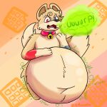anthro big_butt burp_cloud burping butt canid canine canis clothing domestic_dog fluffy fluffy_tail husky male male/male mammal mrmanuxsss nordic_sled_dog overweight overweight_male shy solo spitz tail vore