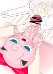 accessory ambiguous_gender ball_grab balls big_balls big_penis blue_eyes blush bodily_fluids bow_ribbon censored censored_genitalia censored_penis cooking_pot cum cum_in_container duo ejaculation excessive_cum excessive_genital_fluids game_freak generation_1_pokemon genital_fluids genitals hair_accessory hair_bow hair_ribbon handjob hi_res human jigglypuff kitchen_utensils looking_pleasured male mammal nintendo o-den orgasm penile penis pink_body pokemon pokemon_(species) reach_around ribbons sex smile sweat tools