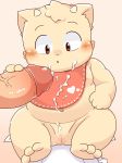  anthro baby bib blush cub cum cum_on_chest cum_on_face diaper disembodied_penis duo female horn humanoid_penis m@rt male male/female mammal navel open_mouth penis pussy sitting solo_focus unknown_species young 