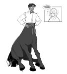 ambiguous_gender bow_tie centaur clothed clothing digital_media_(artwork) duo edward_(starfleetrambo) equid equid_taur european_mythology eyewear glasses greek_mythology hair hands_on_hips hooves humanoid humanoid_taur male mammal mammal_taur mythology oskar_(starfleetrambo) scales shirt simple_background sitting sketch starfleetrambo tail taur taurified thought_bubble topwear trans_(lore) trans_man_(lore)