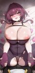  1boy 1girl absurdres animal_print areola_slip bed_sheet black_choker black_panties blush breasts brown_gloves caelus_(honkai:_star_rail) cameltoe chest_strap choker collarbone condom condom_wrapper covered_mouth covered_navel gloves heart highres holding_hands honkai:_star_rail honkai_(series) houkago_shounen huge_breasts jewelry kafka_(honkai:_star_rail) licking_lips lying medium_hair mole mole_on_breast mole_on_thigh multiple_rings nipples on_back open_mouth panties pink_eyes pink_gloves pink_hair pink_lips pussy_juice ring smile solo_focus spider_print spider_web_print spread_legs sweat teeth thighs tongue tongue_out torn_clothes trailblazer_(honkai:_star_rail) underwear upper_teeth_only 